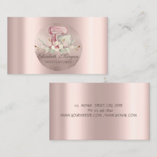 Cartão De Visita Misturador Flores Rosa Dourado Círculo Doces