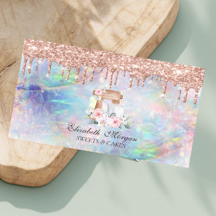 Cartão De Visita Misturador Flores Rose Gold Drips Opal Padaria  