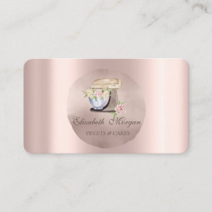 Cartão De Visita Misturador Retro Flores Círculo Dourado Rosa