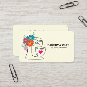 Cartão De Visita Misturador Simples Floral Bolo Padaria 
