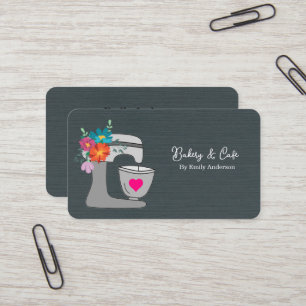 Cartão De Visita Misturador Simples Floral Bolo Padaria 