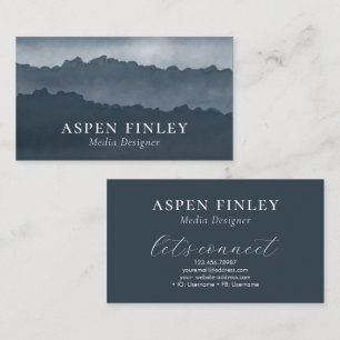 Cartão De Visita Misty Mountain Watercolor Blue-Cinza