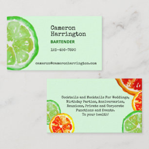 Cartão De Visita Mixologista Verde limão Citrus Cocktail