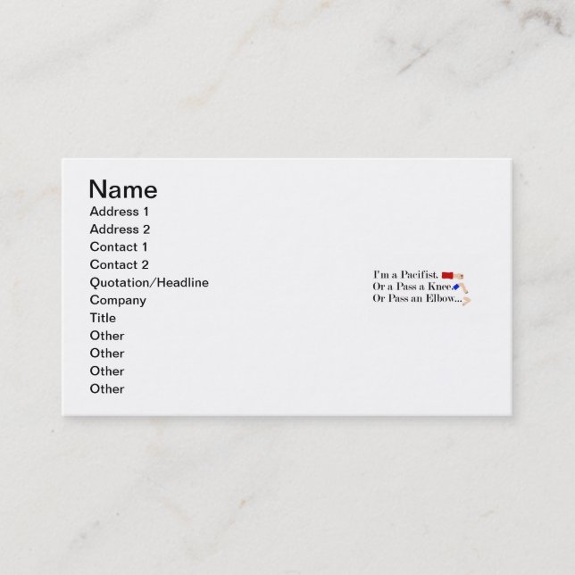 Cartão De Visita MMA Pacifist Humor Design (Frente)