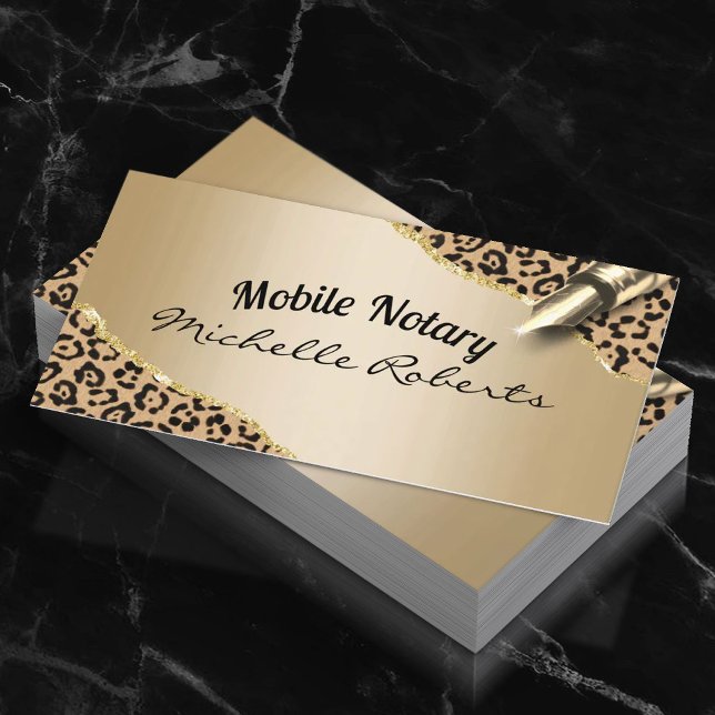 Cartão De Visita Mobile Notary Signing Agent Modern Gold Leopard (Criador carregado)