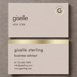 Cartão De Visita Mocha Brown Luxury Faux Gold Foil Monograma