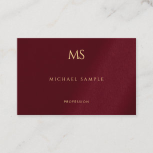 Cartão De Visita Modelo Bordeaux de Texto Monograma Dourado Elegant