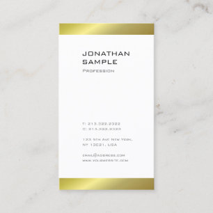 Cartão De Visita Modelo branco Dourado moderno e simples