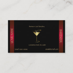 Cartão De Visita Modelo de Barman Classy Gold Vermelho Metálico