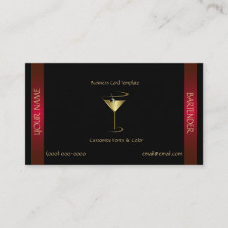 Cartão De Visita Modelo de Barman Classy Gold Vermelho Metálico