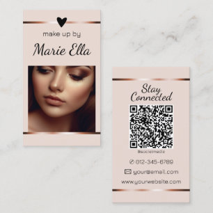 Cartão De Visita Modelo de Código QR de Foto Cardíaca Dourada Elega