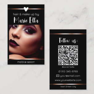 Cartão De Visita Modelo de Código QR de Fotografia de Linhas Dourad