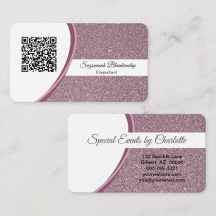 Cartão De Visita Modelo de Código QR de Glitter de Pluma Profissio
