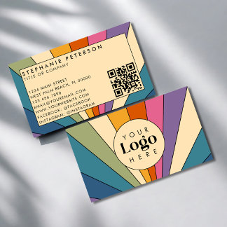 Cartão De Visita Modelo de Código QR de Logo Personalizado Arco-íri