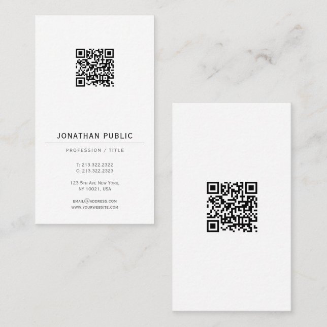Cartão De Visita Modelo de Código QR Vertical Simples e Elegante Mo (Frente/Verso)