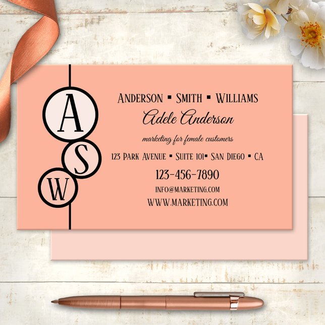 Cartão De Visita Modelo de Formas Personalizadas Coral Rosa (Fully personalized business card template targeted at a female clientele, marketing, beauty)