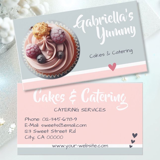 Cartão De Visita Modelo de Foto de Bolo de Cupcake Rosa Pastel Doct (Criador carregado)