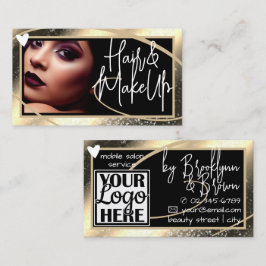 Cartão De Visita Modelo de Foto de Logotipo Na moda Dourado Quadro