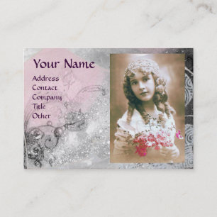 Cartão De Visita MODELO DE FOTO DO MONOGRAMA DAS ONDAS, branco-rosa