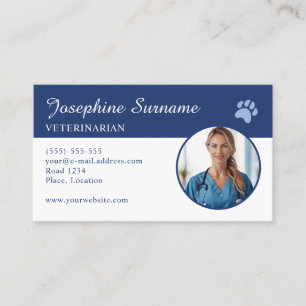 Cartão De Visita Modelo de Foto Personalizado de Veterinário com Pa