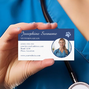 Cartão De Visita Modelo de Foto Personalizado de Veterinário com Pa