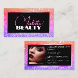 Cartão De Visita Modelo de Fotografia Glitter Minúscula Rosa Pêsseg