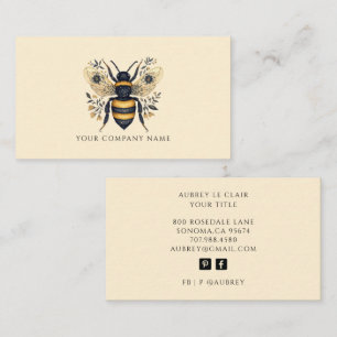 Cartão De Visita Modelo de Logotipo de Abelha Botânica Elegante