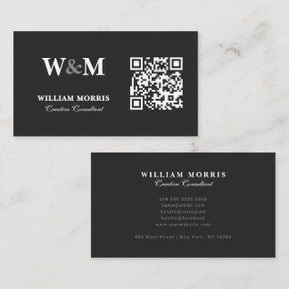 Cartão De Visita Modelo de logotipo de código QR escuro elegante