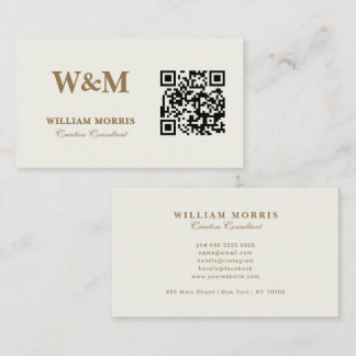 Cartão De Visita Modelo de logotipo de código QR Taupe Elegante
