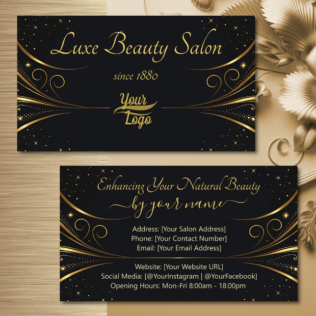 Cartão De Visita Modelo de logotipo Flourish Dourado sofisticado (Criador carregado)