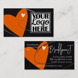 Cartão De Visita Modelo de logotipo neon laranja coração de amor pa