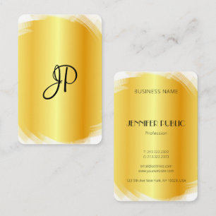 Cartão De Visita Modelo de Monograma Branco Dourado de Faux Elegant