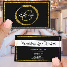 Cartão De Visita Modelo de Monograma Dourado preto Elegante