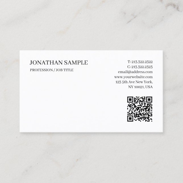 Cartão De Visita Modelo de QR Code de Texto Personalizado Moderno e (Frente)