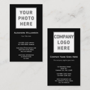 Cartão De Visita Modelo do logotipo de foto em preto duplo lado