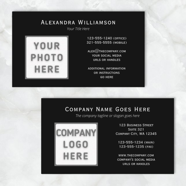 Cartão De Visita Modelo do logotipo fotográfico Horizontal preto Pa (Criador carregado)