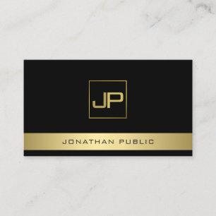 Cartão De Visita Modelo Elegante De Monograma Moderno Preto E Doura