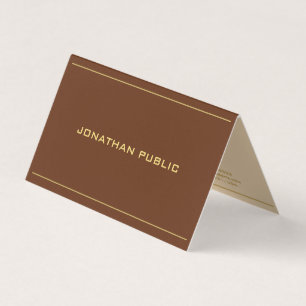 Cartão De Visita Modelo Elegante Dourado Texto Marrom Chocolate Dob