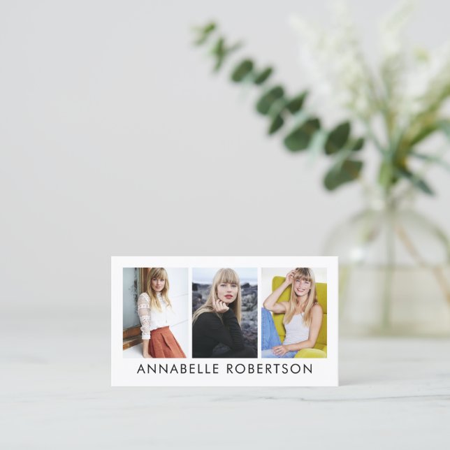 Cartão De Visita Modelo moderno e Ator 3 Photo Pro (Em pé/Frente)