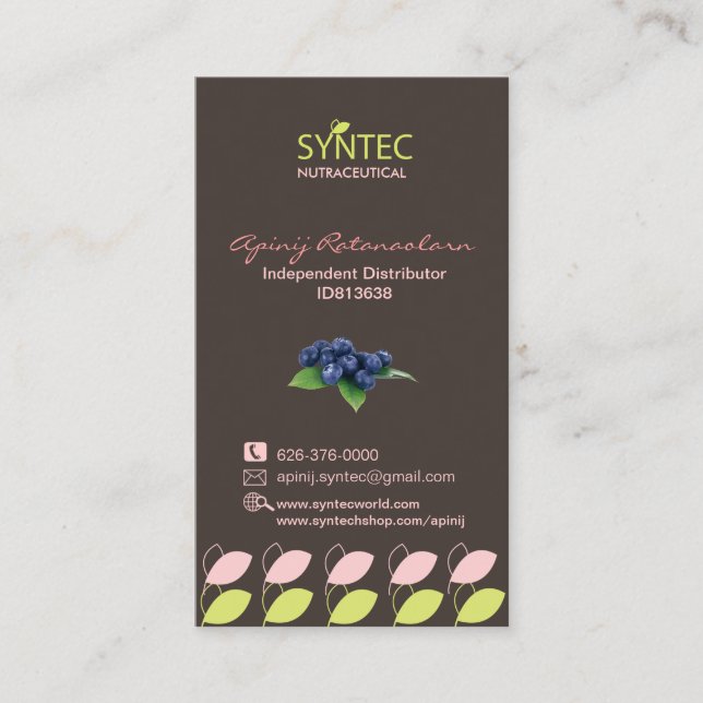 Cartão de visita Modelo para Syntec Nutraceutical (Frente)
