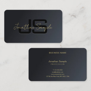 Cartão De Visita Modelo preto moderno profissional Dourado