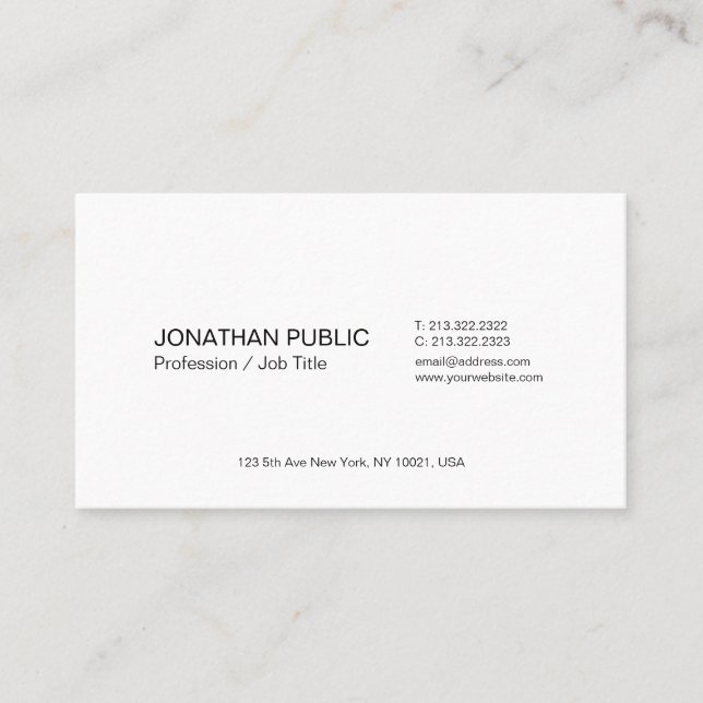 Cartão De Visita Modelo profissional moderno simples e branco elega (Frente)