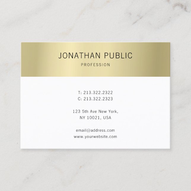 Cartão De Visita Modelo Simples Branco Dourado Elegante (Frente)