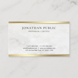 Cartão De Visita Modelo Simples Dourado e Elegante Marble Branco