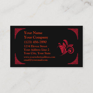 Cartão De Visita Modelo vermelho e preto elegante de Scrollwork