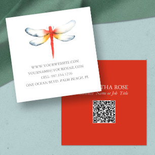 Cartão de visita Modelo Watercolor Red Dragonfly