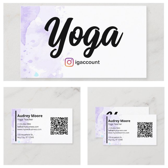 Cartão De Visita Modelos de Professores de Yoga Roxo (Purple Yoga Teacher Templates Business Card
)