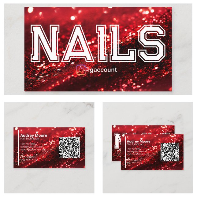 Cartão De Visita Modelos de Técnico de Unhas Profissional Código QR (QR Code Red Professional Nail Technician Templates Business Card
)