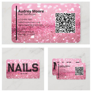 Cartão De Visita Modelos Modernos de Unhas Rosa para Técnicos de Un