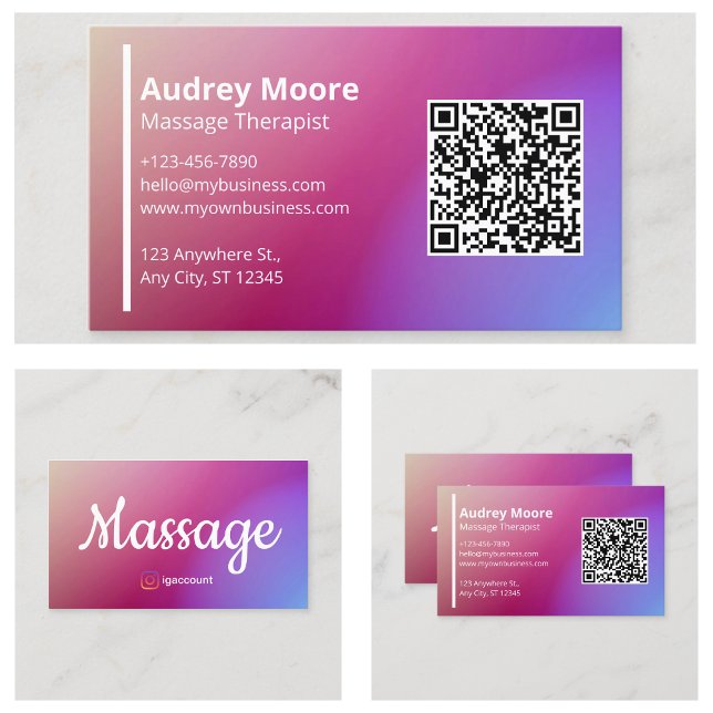 Cartão De Visita Modelos profissionais Terapêutica de Massagem de C (Professional Templates QR Code Massage Therapist Business Card
)
